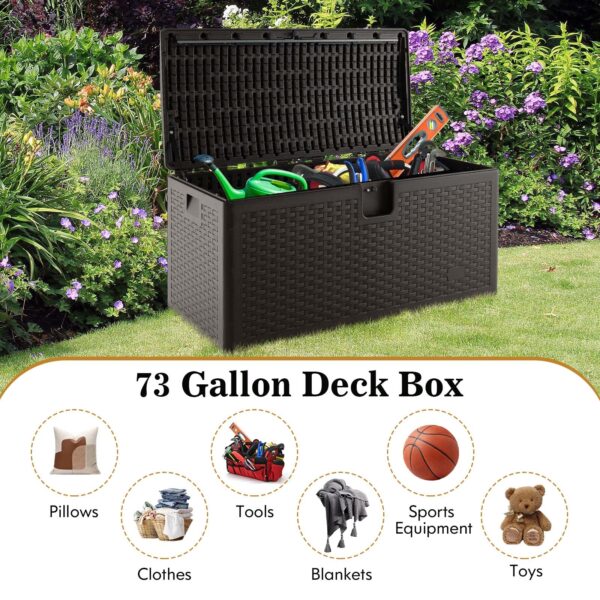 2025 Outdoor Storage Box, 31 73 100 Gallon Waterproof Resin Patio Storage Box with Lockable Lid, Side Handle for Pillows, Cushions - Image 12