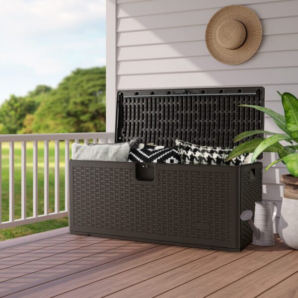 2025 Outdoor Storage Box, 31 73 100 Gallon Waterproof Resin Patio Storage Box with Lockable Lid, Side Handle for Pillows, Cushions - Image 20