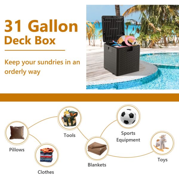 2025 Outdoor Storage Box, 31 73 100 Gallon Waterproof Resin Patio Storage Box with Lockable Lid, Side Handle for Pillows, Cushions - Image 4