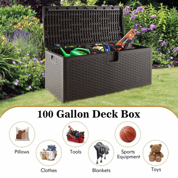 2025 Outdoor Storage Box, 31 73 100 Gallon Waterproof Resin Patio Storage Box with Lockable Lid, Side Handle for Pillows, Cushions - Image 21