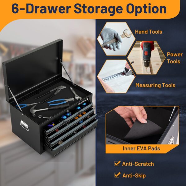 2025 Steel Tool Box, 24” Tool Chest Case with 6 Drawers, Top Storage, Automatic Lock - Image 5
